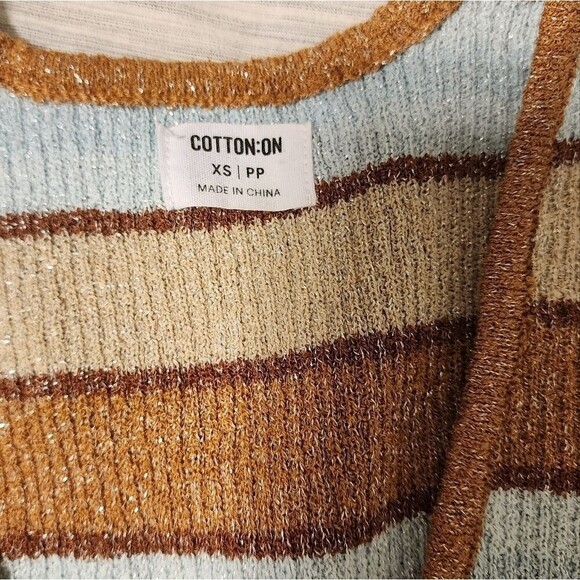 Cotton On Striped VNeck Blue Brown Vest Top Size XS Fall Like New - Picture 4 of 6